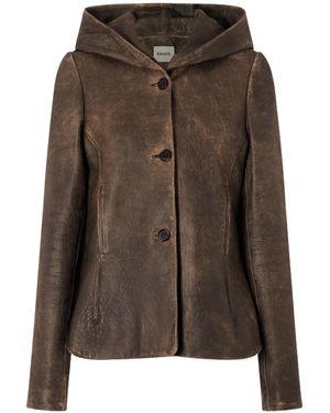 KHAITE Hooded Leather Jacket - Brown