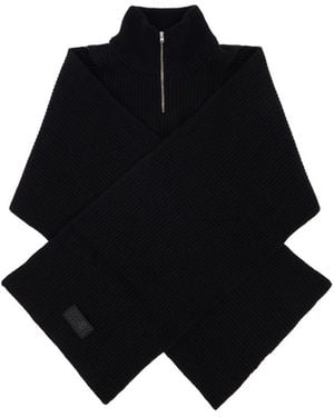 MM6 by Maison Margiela Half-Zip Ribbed Scarf - Black