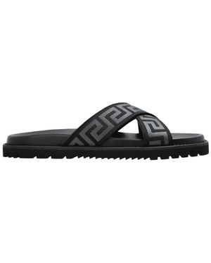 Versace Greca Open-Toe Slides - Black