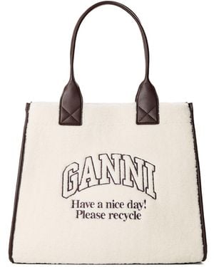 Ganni Leather Tote Bag - Natural