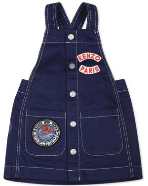KENZO Logo-Appliquéd Cotton Dungaree Dress - Blue