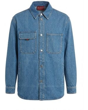 Gucci Collared Long-Sleeve Denim Shirt - Blue