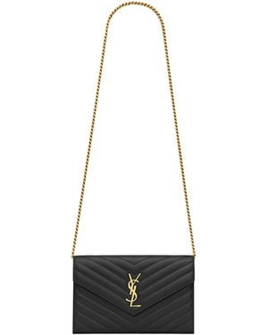 Saint Laurent Cassandre Matelassé Chain Wallet - White