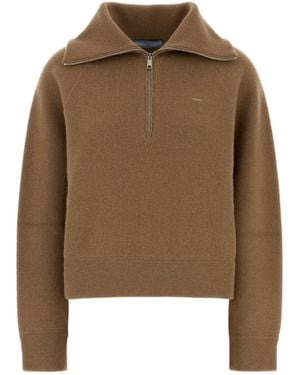 Prada Zip Polo Knitted Jumper - Brown