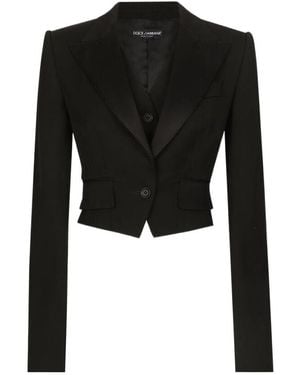 Dolce & Gabbana Cropped Gabardine Tuxedo Jacket - Black