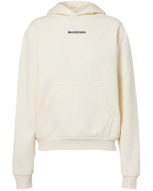 Balenciaga Logo Cotton Fleece Hoodie - White