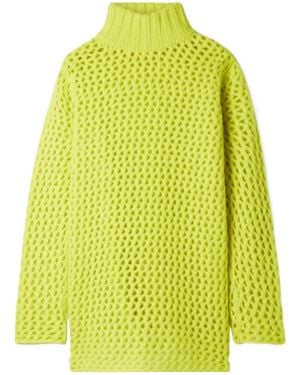 The Elder Statesman Hollow-Out Knit Cashmere Turtleneck Sweater - Yellow