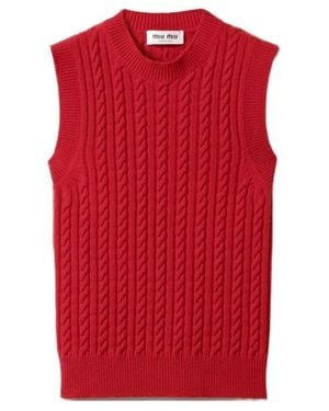 Miu Miu Cashmere Cable-Knit Vest - Red