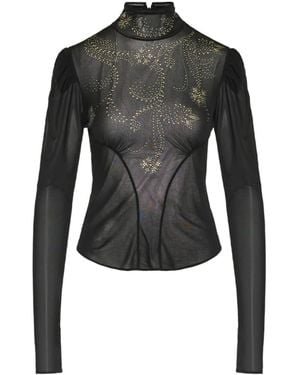 Rabanne Beaded Long-Sleeved Top - Black