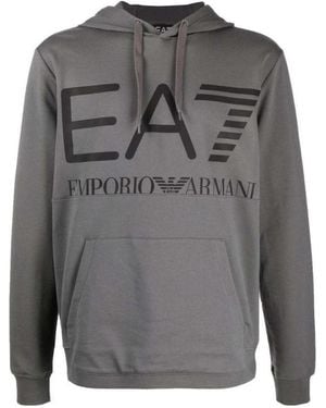 EA7 Logo-Print Pullover Hoodie - Grey