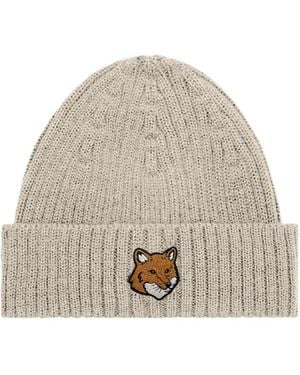Maison Kitsuné Maison Kitsuné Fox Head Beanie - White