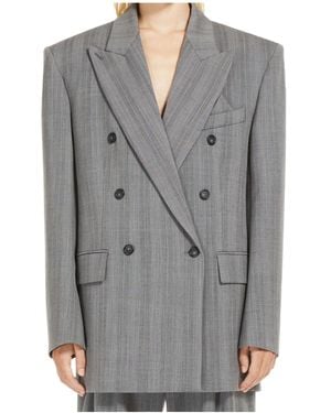 Sportmax Striped Double-Breasted Long-Sleeved Jacket - Gray