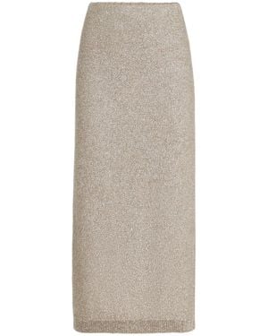 Brunello Cucinelli Mohair And Wool Dazzling Texture Knit Skirt With Monili - Gray