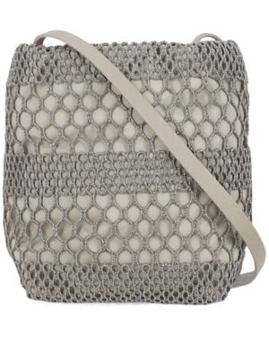Brunello Cucinelli Woven Drawstring Bucket Bag - Grey
