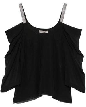 D.exterior Sheer Cold-Shoulder Top - Black