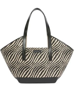 Marni Raffia-Effect Waves Small Tote Bag - Grey