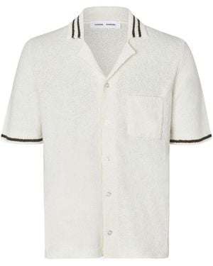 Samsøe & Samsøe Sapedro Striped-Trim Bouclé Shirt - White