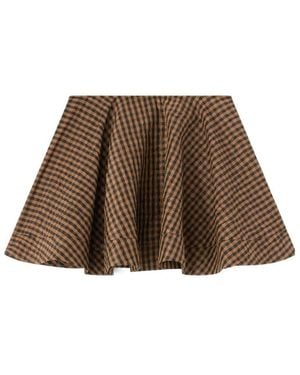 Ganni Crinkled Check Mini Circle Skirt - Brown