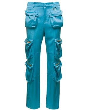 Blumarine Straight Leg Satin Cargo Trousers - Blue