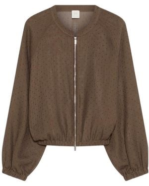 Marella Oversized Bomber Jacket With Micro-Rhinestone Detail - Brown