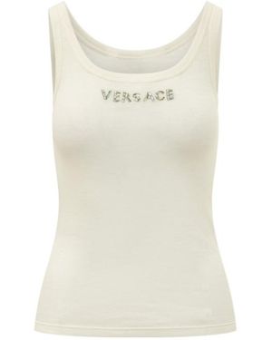 Versace Embellished Ribbed Sleeveless Top - Natural