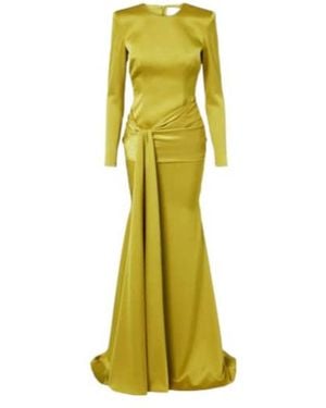 Alex Perry Draped Belt Satin Crepe Dress - Yellow