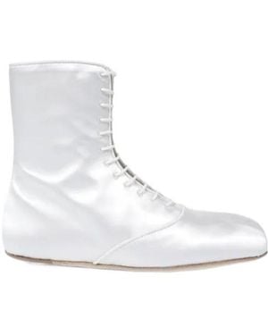 Ann Demeulemeester Monil Lace-Up Satin Boots - White