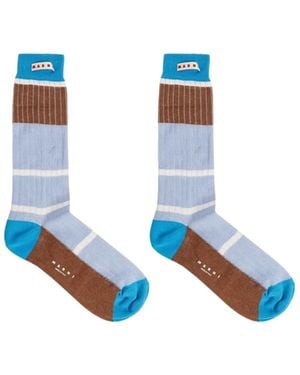 Marni Stripe Pattern Logo Socks - Blue