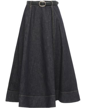 Self-Portrait Denim Flared Midi Skirt - Black