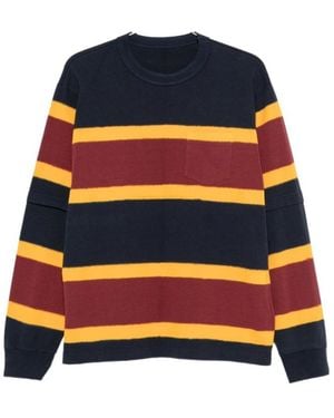 Sacai Striped-Knit Layered-Sleeve Jumper - Blue