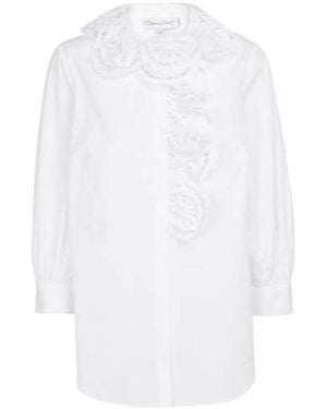 Oscar de la Renta Embroidered Cotton Poplin Shirt - White