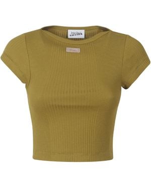 Jean Paul Gaultier Cropped Ribbed T-Shirt - Green