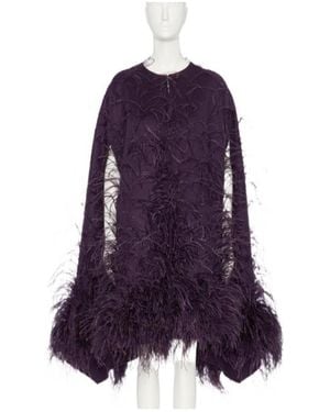Valentino Feather Detailed Crewneck Cape - Purple