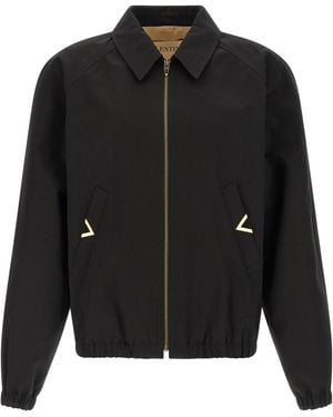 Valentino Logo Plaque Zip-Up Bomber Jacket - Black