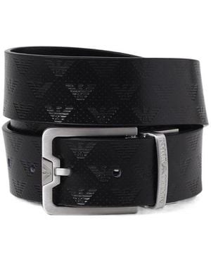 Emporio Armani Logo Engraved Buckle Belt - Black