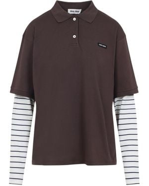 Miu Miu Lapel Long Sleeve Polo Shirt - Brown