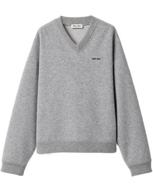 Miu Miu Cashmere And Jersey V-Neck Sweater - Gray