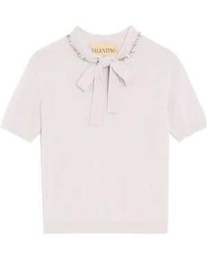 Valentino Embellished Short-Sleeved Jumper - White