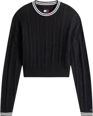 Tommy Hilfiger Flag Cable Knit Relaxed Sweater - Black