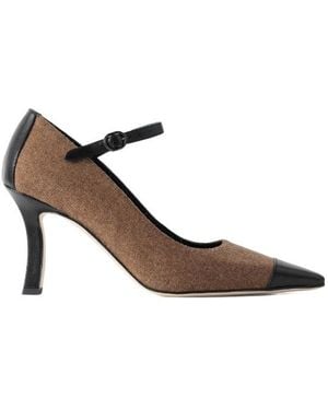 Manolo Blahnik Semele 90 Leather-Trimmed Brushed Tweed Mary Jane Pumps - Brown