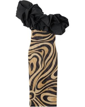 PUCCI Ruffled Cotton Poplin-Trimmed Printed Mesh Maxi Dress - Black