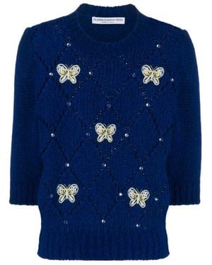 Alessandra Rich Short-Sleeve Knitted Top - Blue