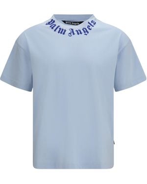 Palm Angels Logo Printed Crewneck T-Shirt - Blue