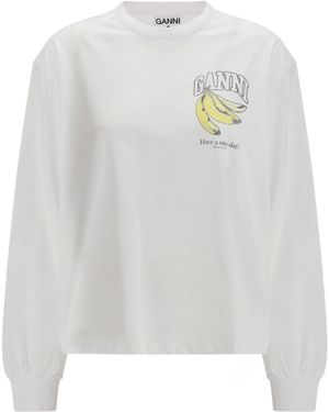 Ganni Cherries Printed Long-Sleeved T-Shirt - White