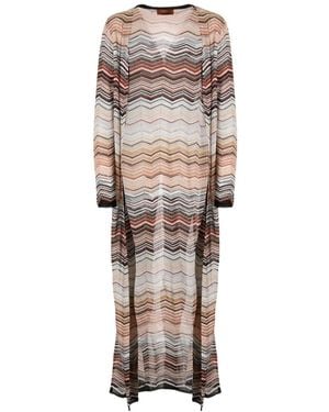 Missoni Long, Lightweight Sequined Cardigan With A Herringbone Pattern - Natural