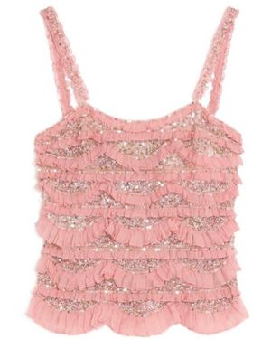Valentino Tulle Illusione Embroidered Top - Pink