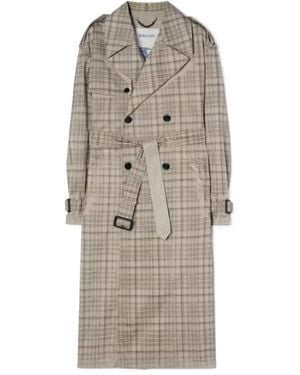 Burberry Long Check Nylon Cotton Hoxton Trench Coat - Natural
