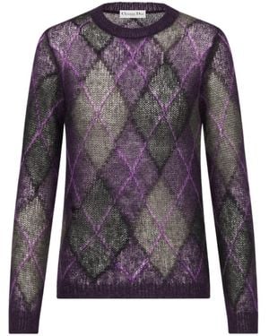 Dior Christian Argyle Knit Crewneck Sweater - Blue
