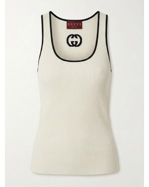 Gucci Sleeveless Top With Gg Embroidery On The Rear And Ribbed Knit - Gray