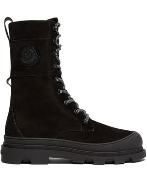 Moncler Vera High Suede Shearling Lace-Up Boots - Black